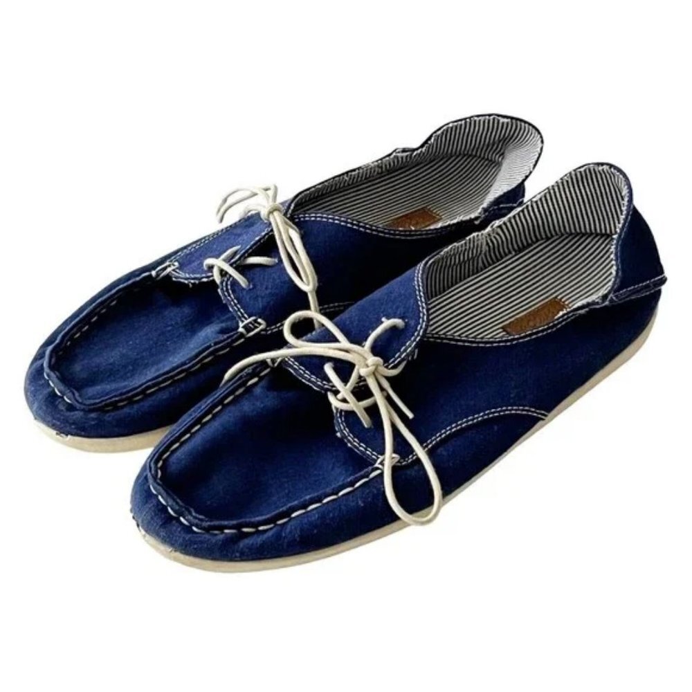 Olukai Heleuma Hand Stitched Canvas Flats/Slides - Bright Royal Blue - 8